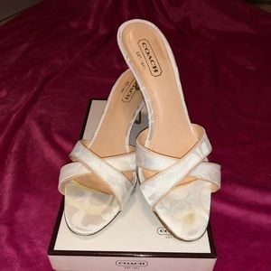 Coach 3in heel white slip on sandals size 8.5